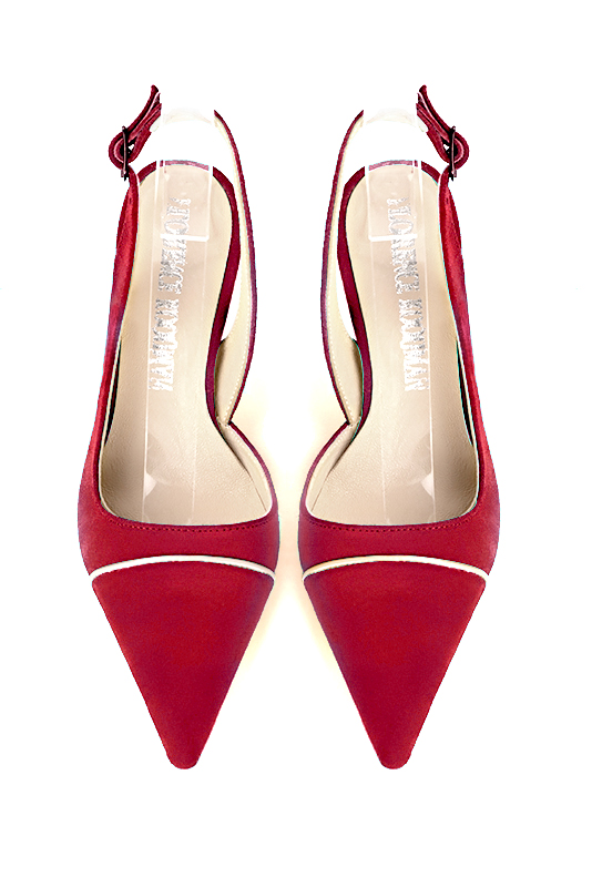 Cardinal red and gold women's slingback shoes. Pointed toe. Medium spool heels. Top view - Florence KOOIJMAN